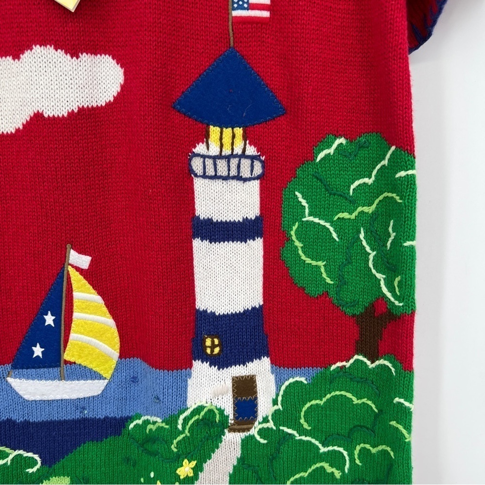 The Quaker Factory VTG Ramie Short Sleeve Lighthouse Roundneck Midi Sweater - Picture 3 of 16